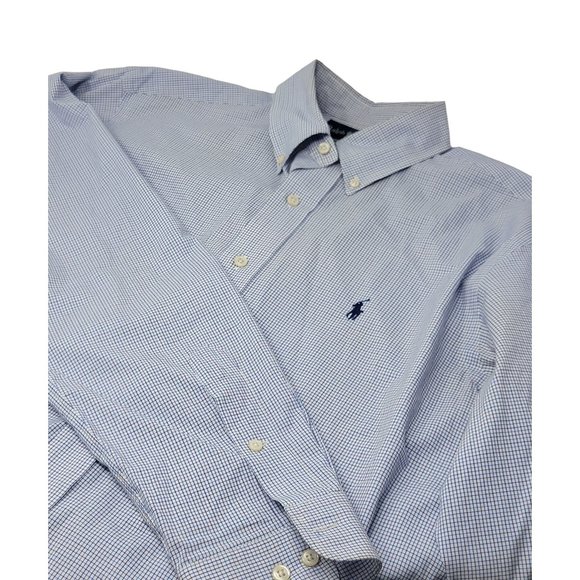 Ralph Lauren Button Down Dress Shirt Size 16.5 Long Sleeve Blue Check - Picture 3 of 5